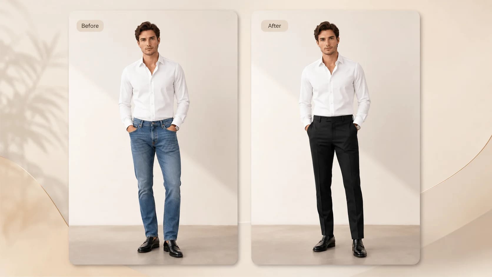Person comparing a complete AI-generated outfit preview