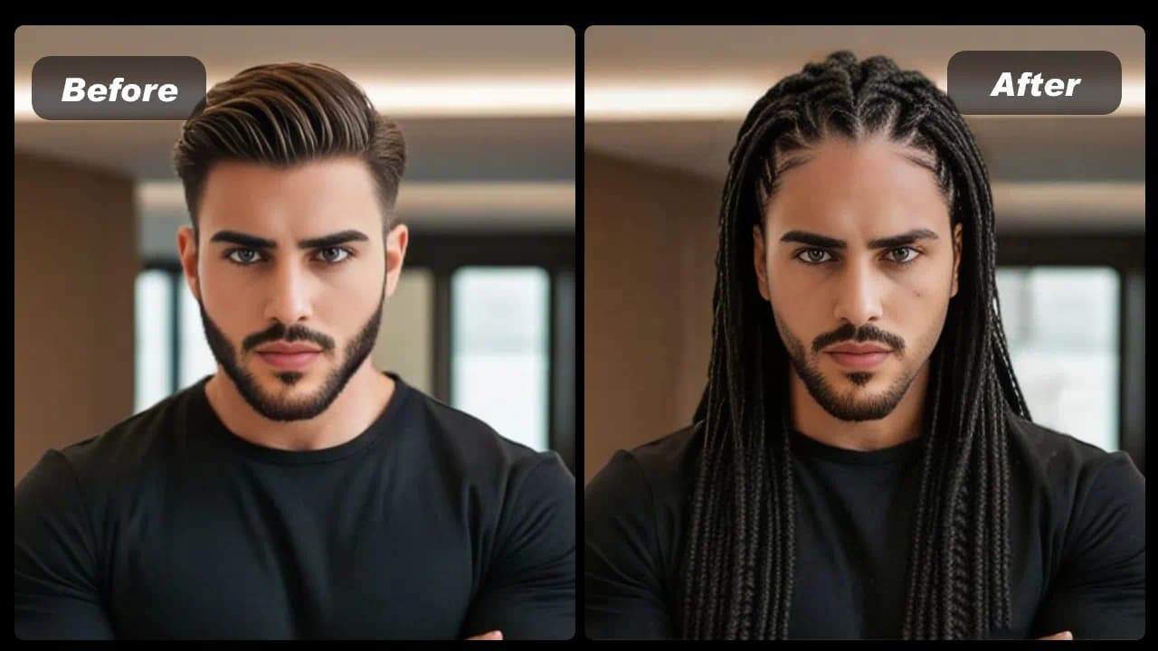 Men's braided hairstyle preview on a portrait