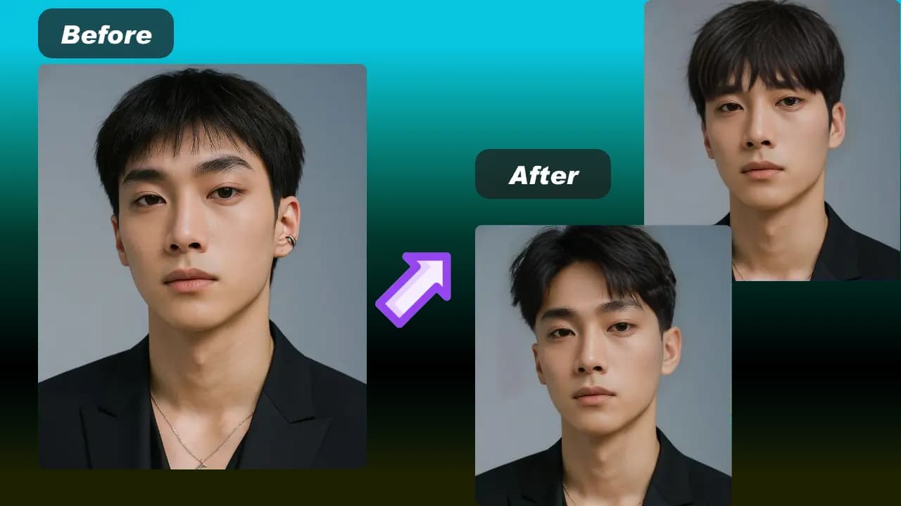 Two-block haircut preview on a portrait