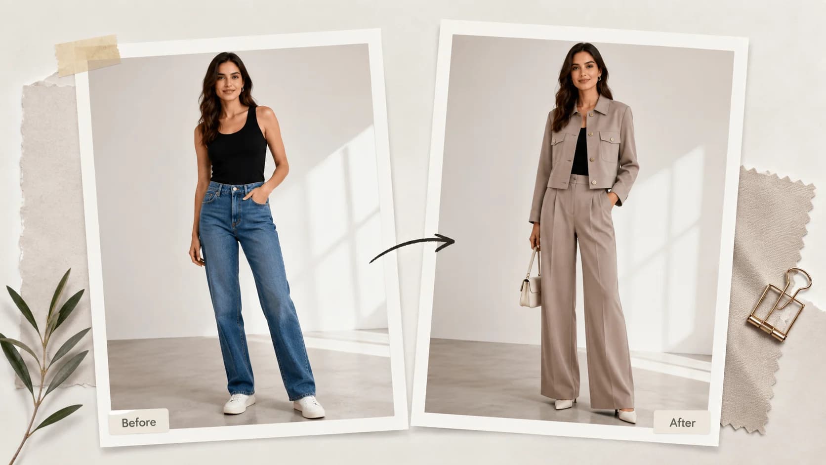 Before and after virtual clothes try-on preview